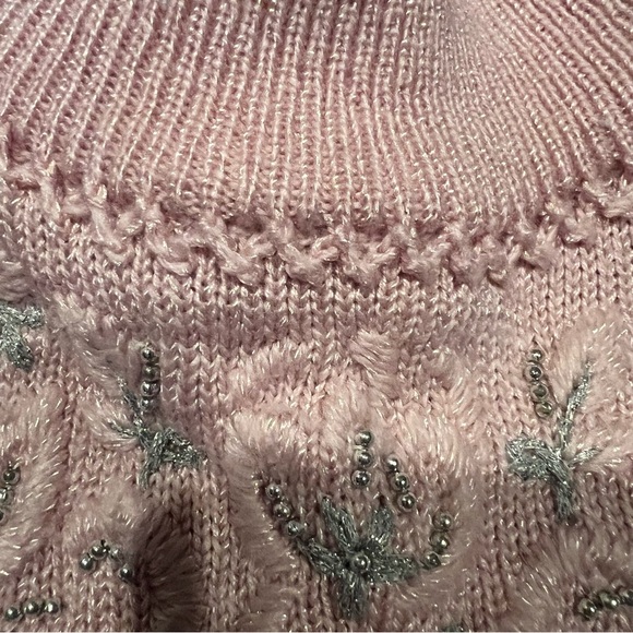 Vintage Jaclyn Smith Embellished Sweater Mock Neck Pink M Whimsy Cottagecore - Picture 3 of 6
